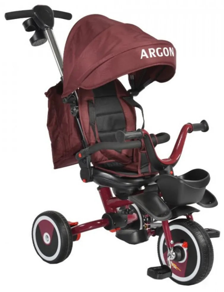 Tricicleta pliabila cu copertina NOVOKIDS™ Argon Trike , Pedale si maner pentru parinti, Scaun reversibil cu rotire 360 grade , Functie Free Wheel,