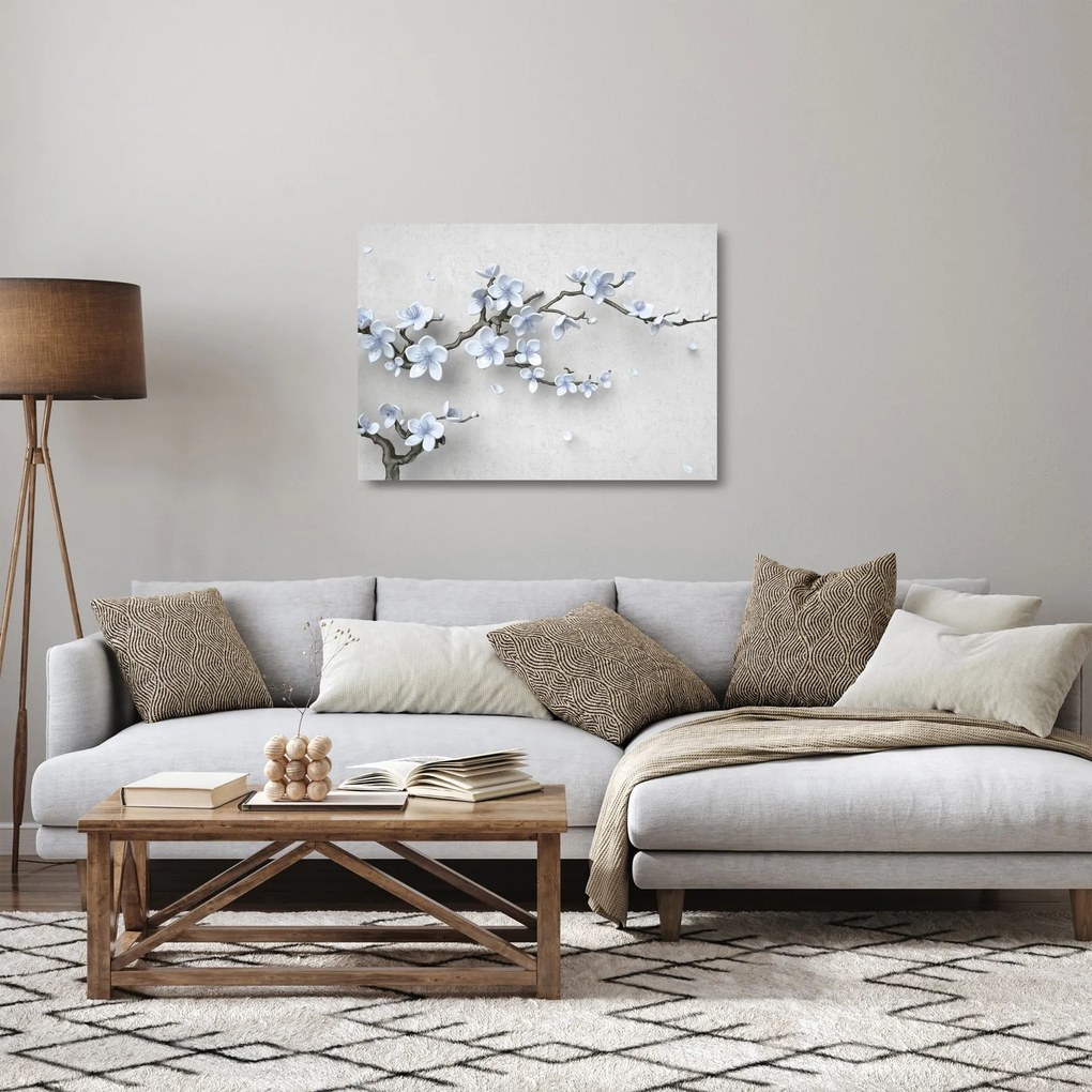 Tablou pe sticlă cu flori albastre (70x50 cm)