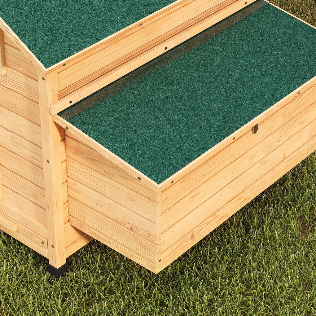 PawHut Coteț din Lemn cu 2 Căsuțe, Coteț pentru Găini de Exterior cu Acoperiș Impermeabil, Tavă Detașabilă și Bare, Adăpost pentru 2-4 Găini, Rațe, Grădină, 150x100x96,5 cm, Galben | Aosom Romania