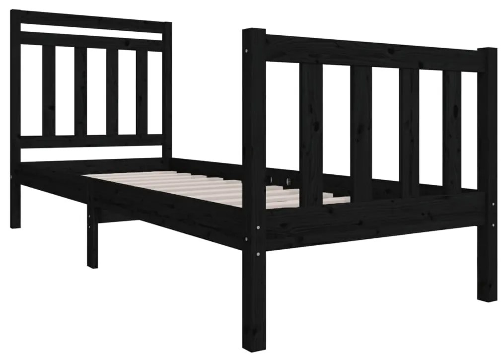 Cadru de pat Small Single 2FT6, negru, 75x190 cm lemn masiv Negru, 75 x 190 cm