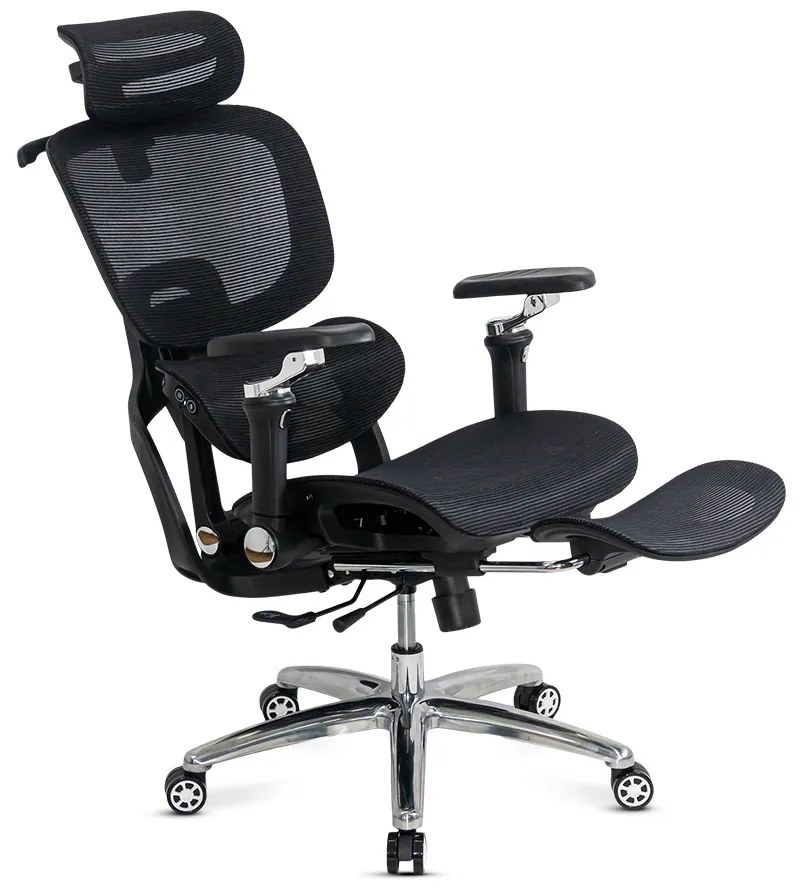 Scaun ergonomic de birou negru rezistent 150 kg din mesh cu suport lombar cu masaj și încălzire SYYT 9521