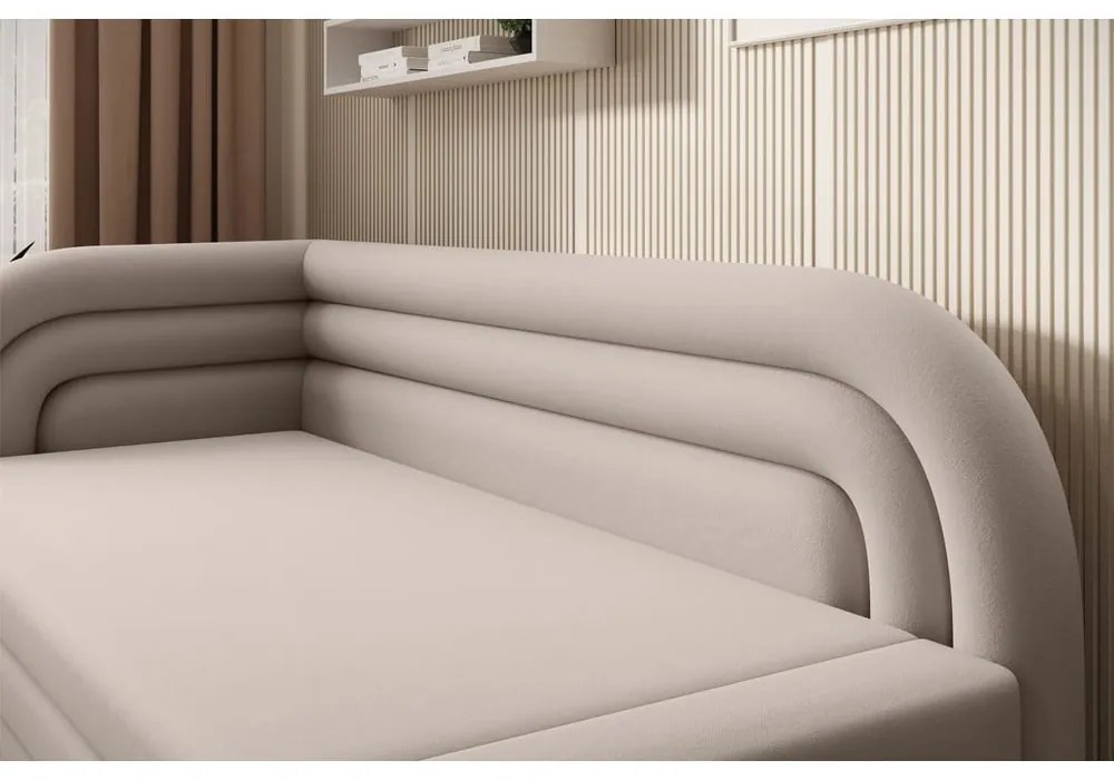 Canapea bej extensibilă/cu spațiu de depozitare cu tapițerie din catifea cu colț pe partea stângă 223 cm Fabillo – ELTAP