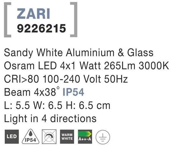Aplica LED ambientala de exterior IP54 ZARI 4 alba NVL-9226215
