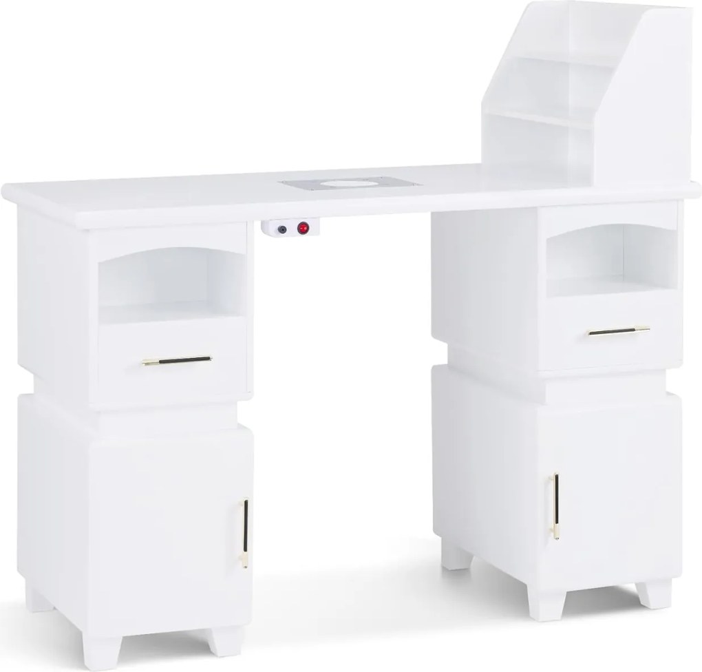 MANIA201 - Masuta manichiura, 120 cm, cu aspirator incorporat, masa cosmetica - Alba