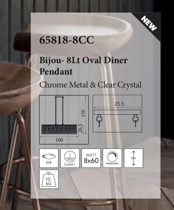 Lustra metal cromat, sticla transparenta Bijou 8Lt