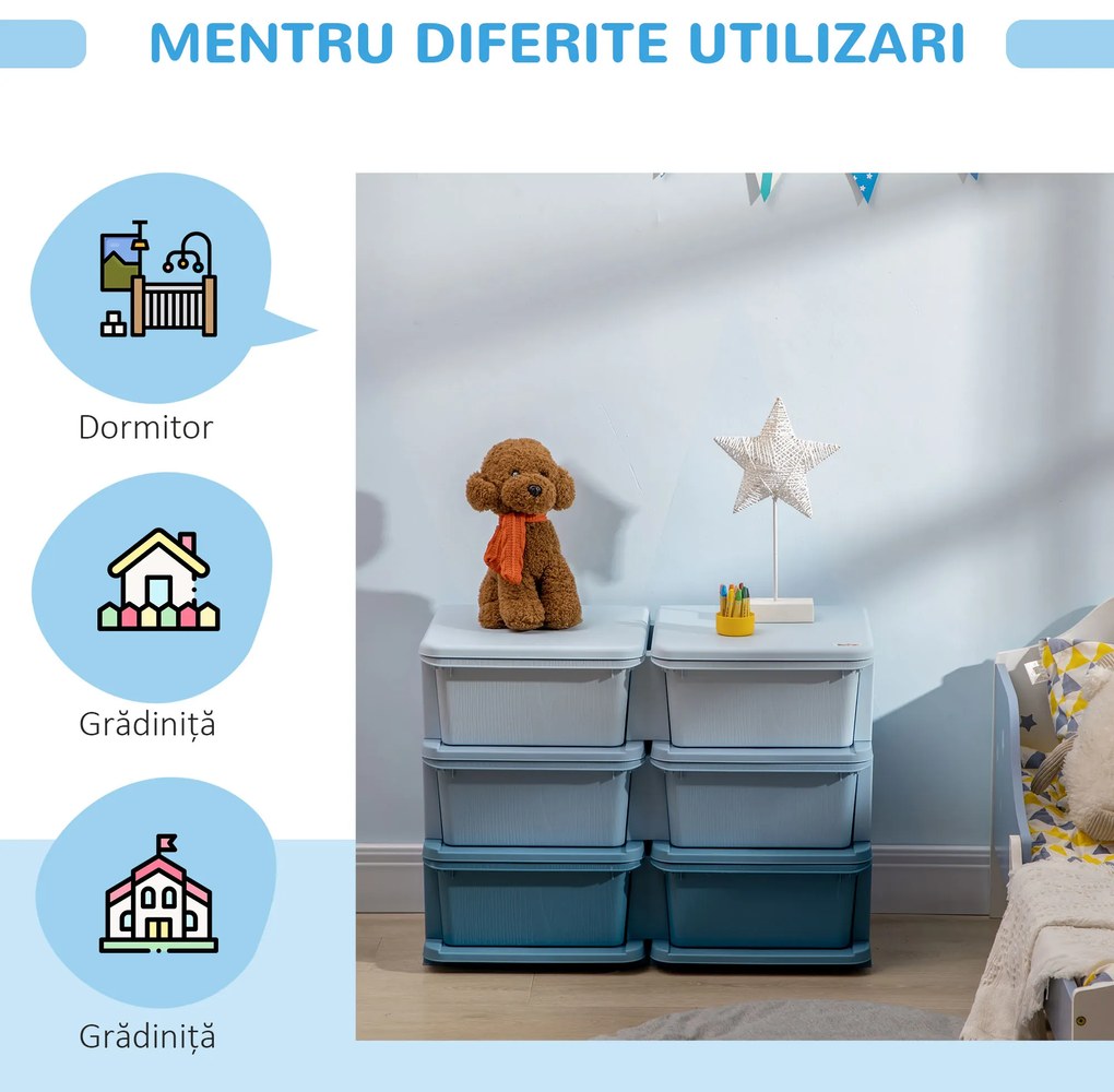 HOMCOM Comodă 6 Sertare pentru Copii cu Margini Rotunjite din PP Albastru | Aosom Romania