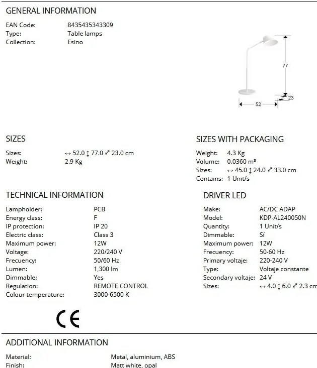 Veioza/Lampa de masa LED design modern Esino alba
