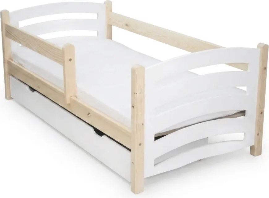 Pat pentru copii MELA 80 x 160 cm, alb–pin Saltele: Fara saltea, Somiera pat: Cu lamele curbate