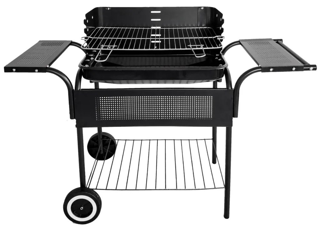 Görgős faszenes kerti grill állítható rácsmagassággal