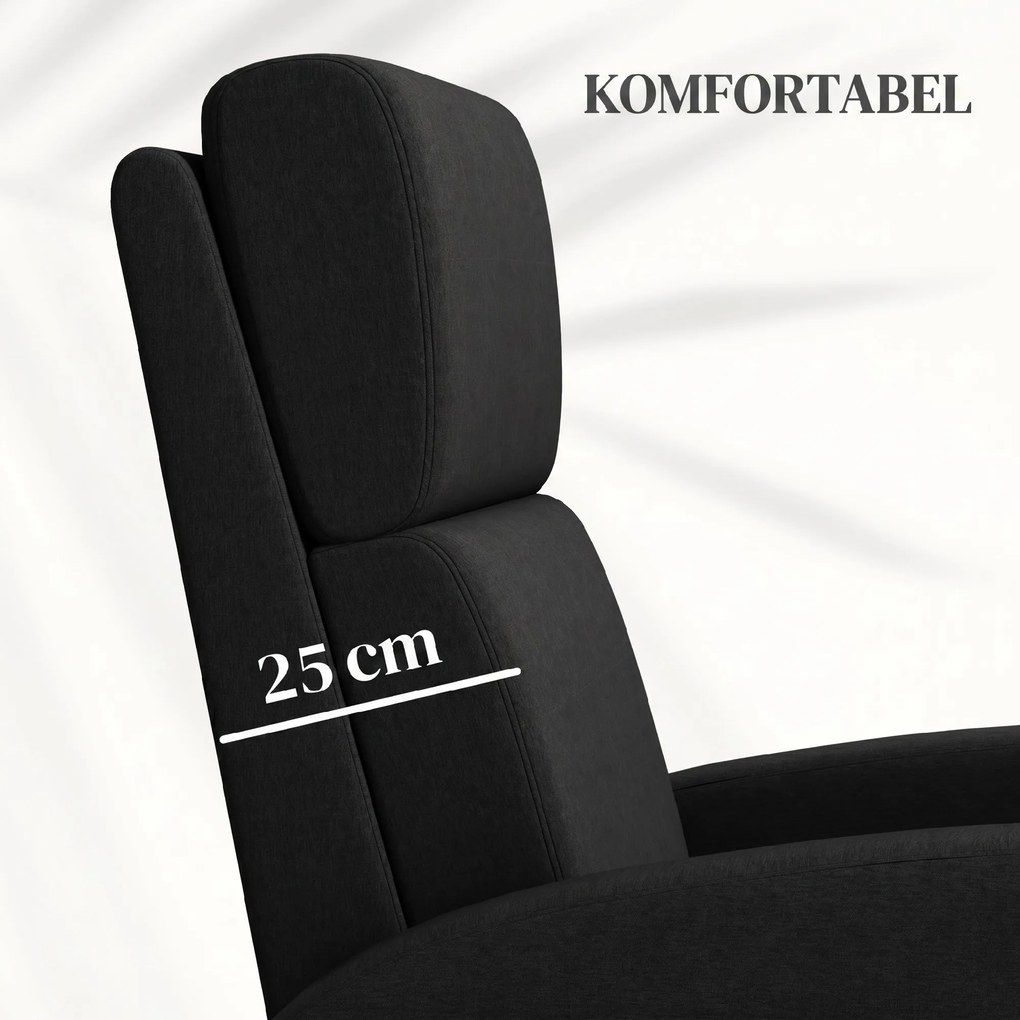 HOMCOM Fotoliu Relax Rabatabil Manual 160° cu Suport pentru Picioare, Fotoliu Ergonomic Tapițat cu Aspect de In pentru Dormitor, Birou, Living și Sufragerie, Negru | Aosom Romania