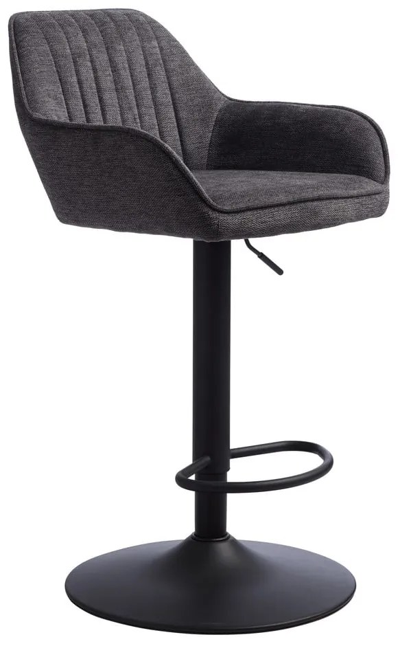 Scaun de bar gri închis cu înălțime ajustabilă/cu cotiere tapițat (înălțime șezut 65 cm) Nolan – Unique Furniture