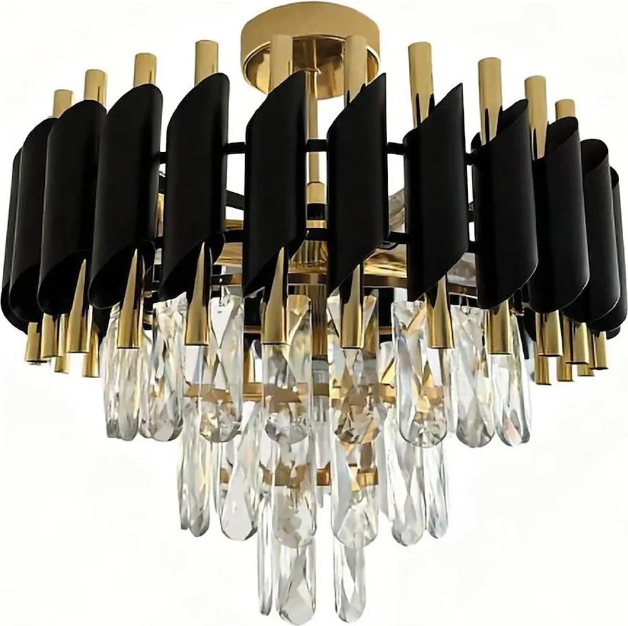 Plafonieră aplicată CRISTAL 5xE14/10W/230V, Ø 38 cm, negru/auriu