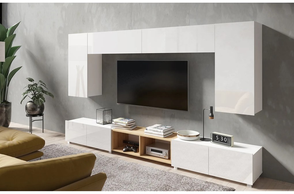 Mobilier living Calabria C23 WHITE (Alb + Stejar auriu) (fără iluminat). 1051556