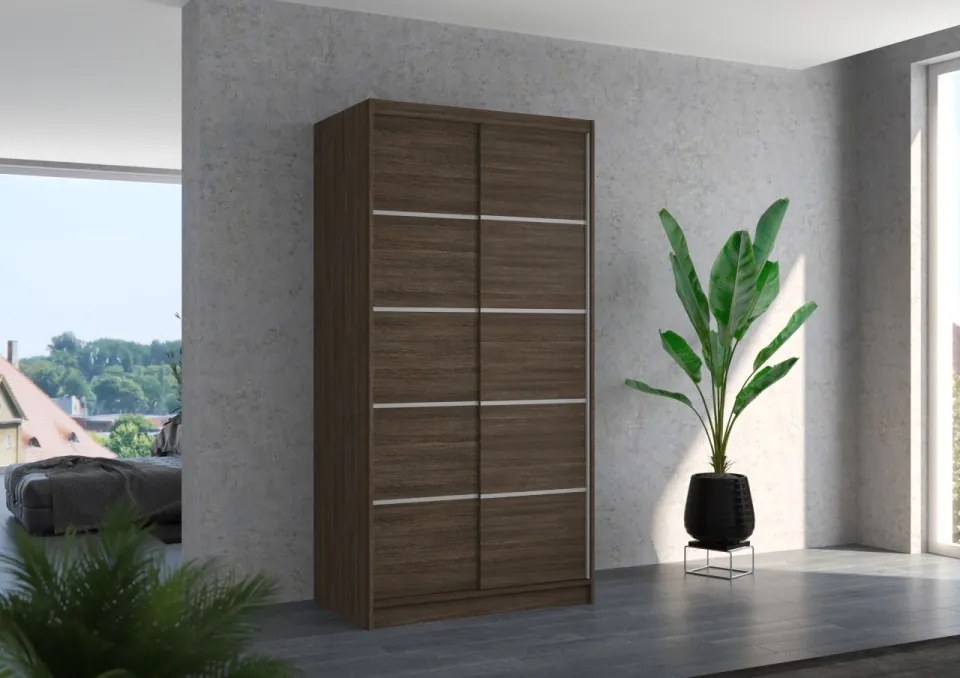 Dulap cu usi glisante 100x200 cm, Riva, ADRK Furniture (Culoare: Negru / Alb)