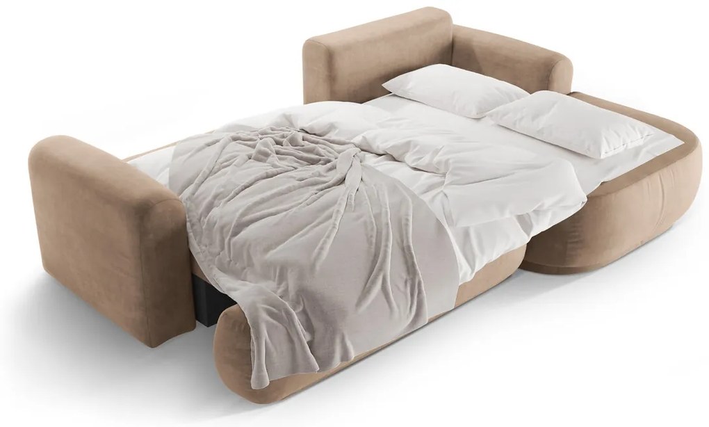 Coltar extensibil dreapta 5 locuri, modular, cu lada depozitare, Ella, Micadoni Home, 271x174x94 cm, catifea, bej inchis