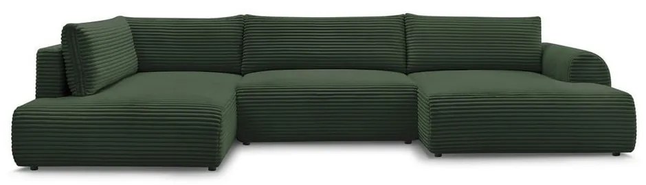 Colțar verde închis extensibil/cu spațiu de depozitare cu tapițerie din catifea reiată (cu colț pe partea stângă/în formă de "U") Lucien – Bobochic Paris