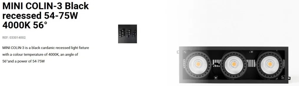 Spot LED incastrabil MINI COLIN-3 Black recessed 54-75W 4000K 56°