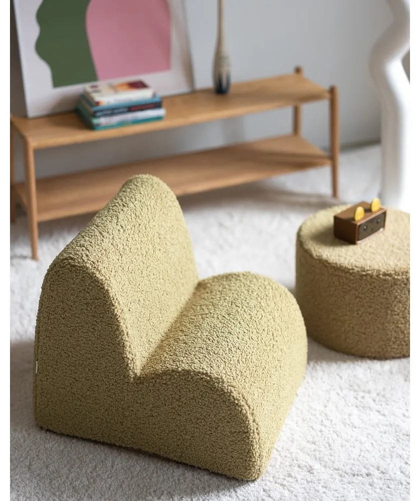 Fotoliu de copii verde cu tapițerie din țesătură bouclé Cloud – Wigiwama