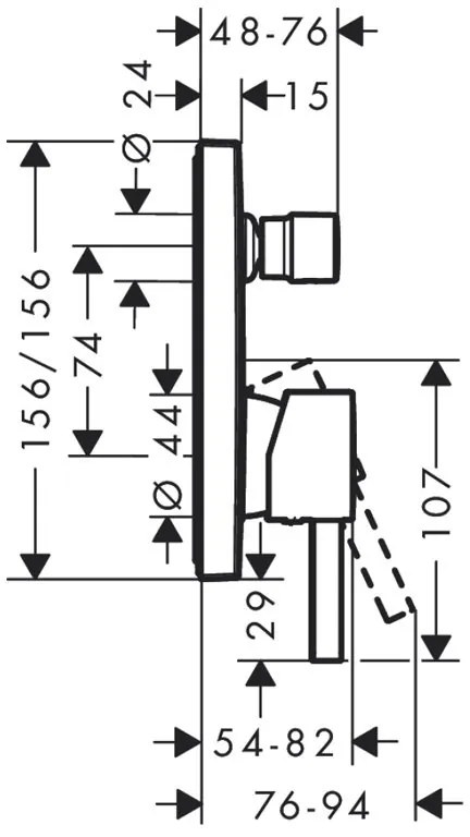 Baterie cada - dus, Hansgrohe, Finors, incastrata, crom