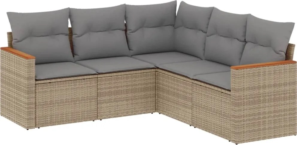vidaXL Set canapele de grădină cu perne, 5 piese, bej, poliratan