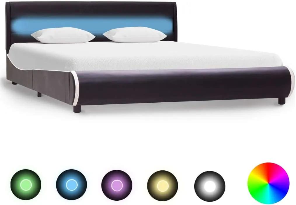 Cadru de pat cu LED, negru, 120 x 200 cm, piele ecologica