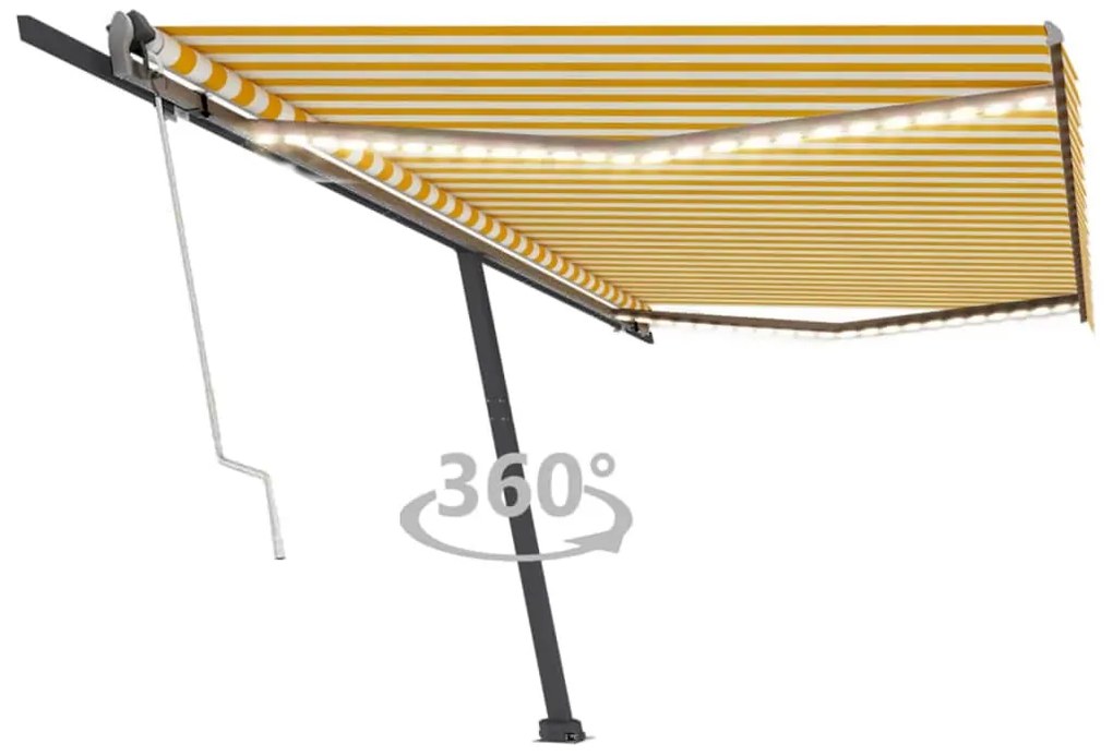 vidaXL Copertină automată cu senzor vânt&amp;LED, galben/alb, 500x300 cm