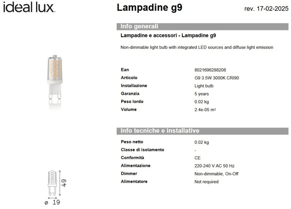 Bec LED, G9 3,5W 3000k cri90