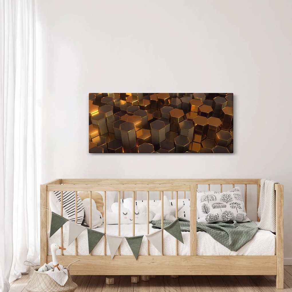 Tablou - Hexagoane de bronz (120x50 cm)
