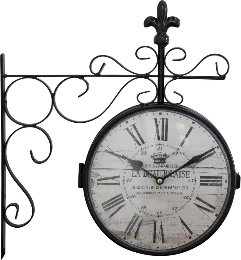 Ceas de perete cu cadran dublu, din metal și sticlă, negru, H 41 cm