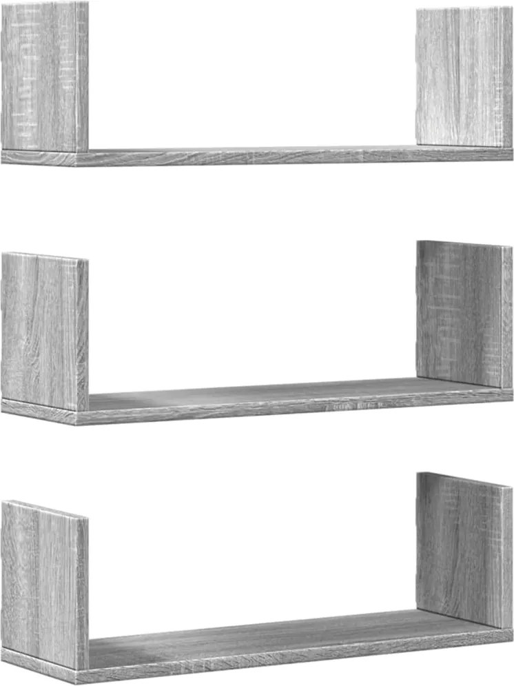 vidaXL Rafturi de perete 3 buc. gri sonoma 58x18x18 cm lemn prelucrat