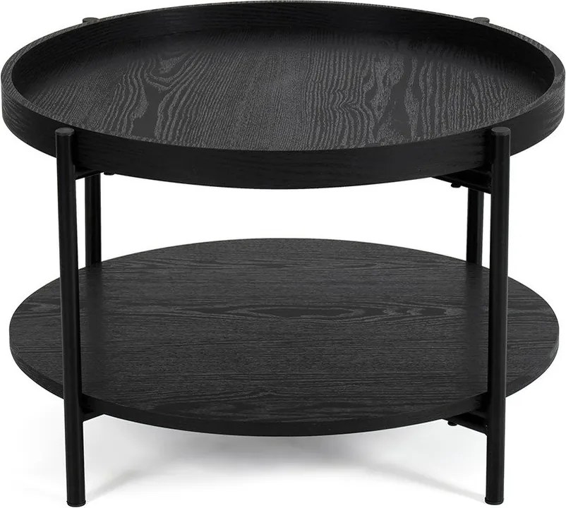 Măsuță de cafea neagră rotundă cu aspect de lemn de stejar ø 64 cm Hagen – Bonami Essentials