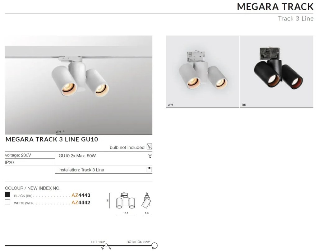 Spot directionabil pe sina MEGARA TRACK 3LINE negru