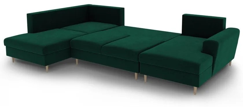 Colțar verde extensibil, cu spațiu de depozitare cu tapițerie din catifea (cu colț pe partea stângă-în formă de "U") Kyoto – Cosmopolitan Design