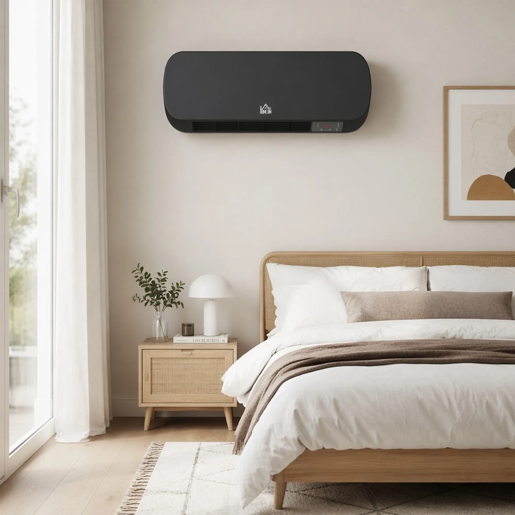 HOMCOM Aerotermă Electrică de Perete cu Telecomandă și Timer 12h, Negru | Aosom Romania