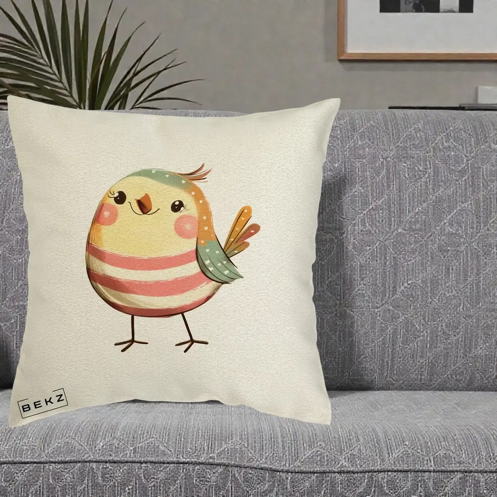 Perna Decorativa Pui Kawaii Pastel Dungat, 40x40 cm, Ecru, Husa Detasabila, Perna Inclusa, BEKZ®