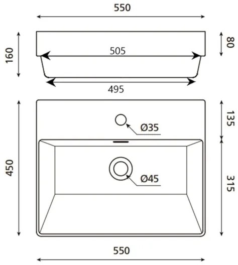 Bathco 0062 - Lavoar încastrat FUNCHAL 55x45 cm porțelan/alb