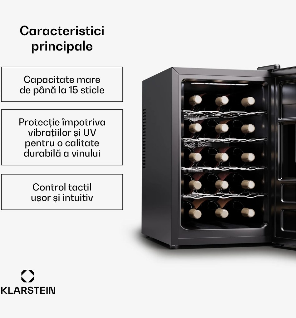 Klarstein Silent Vino 15 Uno, răcitor de vinuri, 39 l / 15 sticle, 5-18 °C, tactil