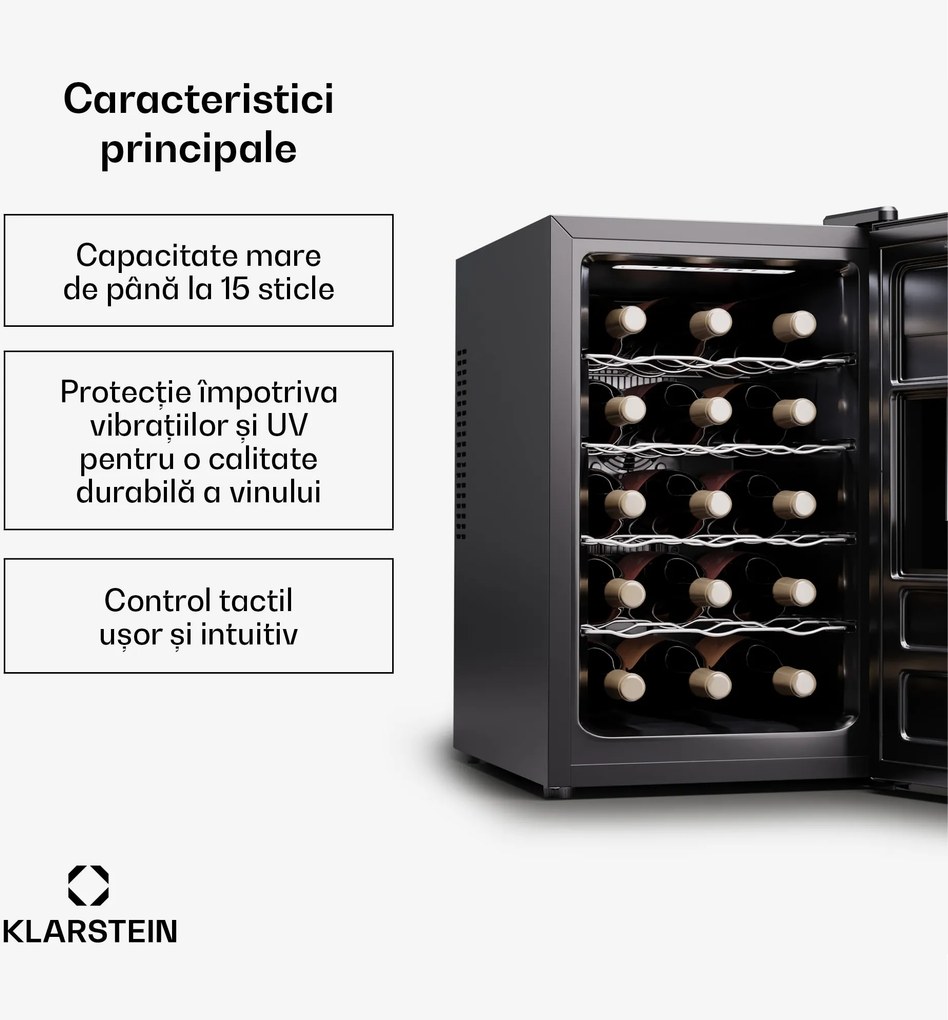 Klarstein Silent Vino 15 Uno, răcitor de vinuri, 41 l / 15 sticle, 5-18 °C, tactil
