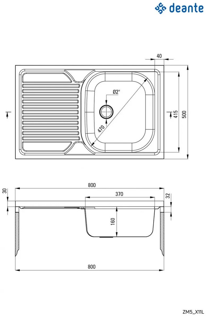 Chiuvetă din inox, 1-cuvă cu picurător, pe partea stângă - pe mască, Tango, ZM5_311L