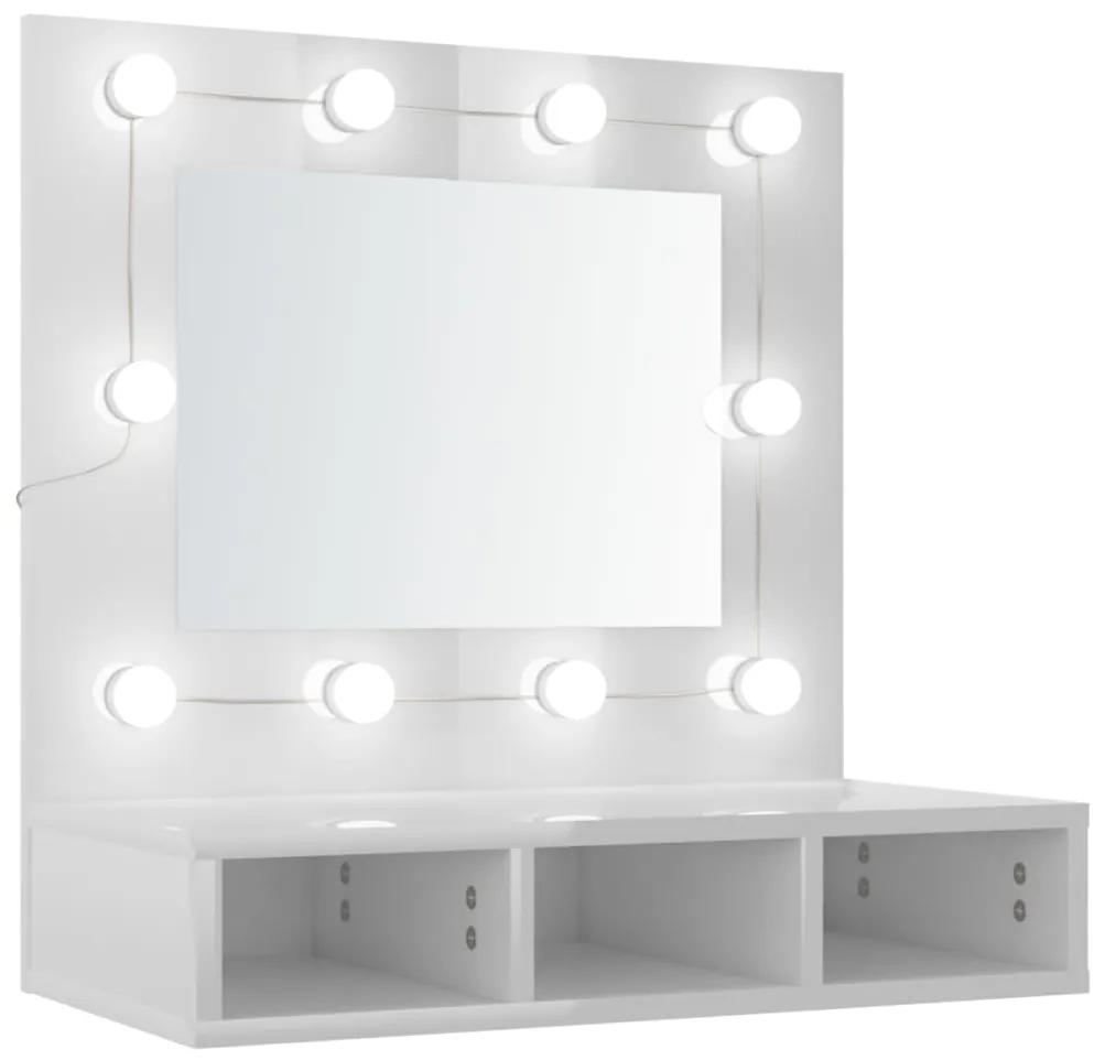 808888 vidaXL Dulap cu oglindă și LED, alb extralucios, 60x31,5x62 cm