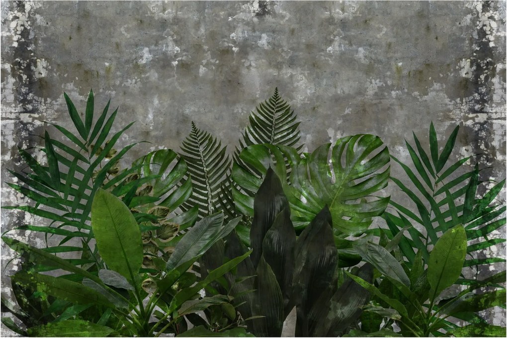 Tablou - Zid de beton cu plante (90x60 cm)