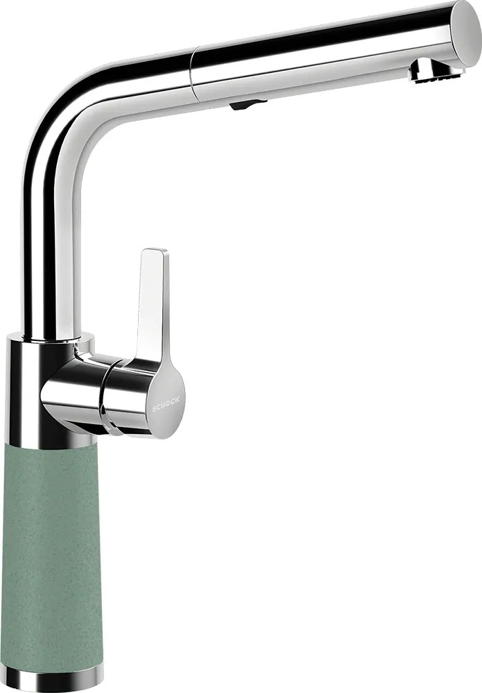 Baterie bucatarie Schock SC-540 Cristalite Sage cu cap extractibil, 2 tipuri de jet, aspect granit, cartus ceramic, verde salvie