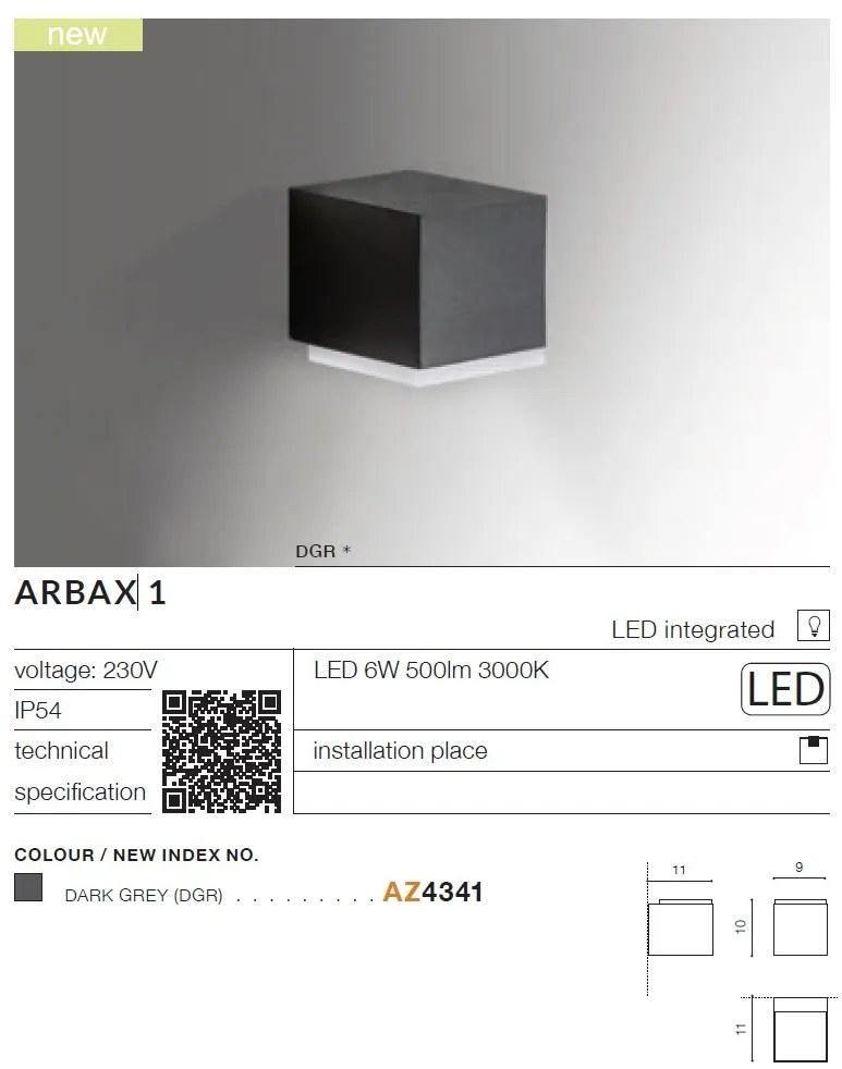 Aplica LED de exterior ambientala IP54 Arbax 1