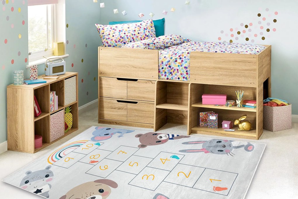 BAMBINO 43092 covor lavabil Animale, hopscotch pentru copii anti-alunecare - gri / galben
