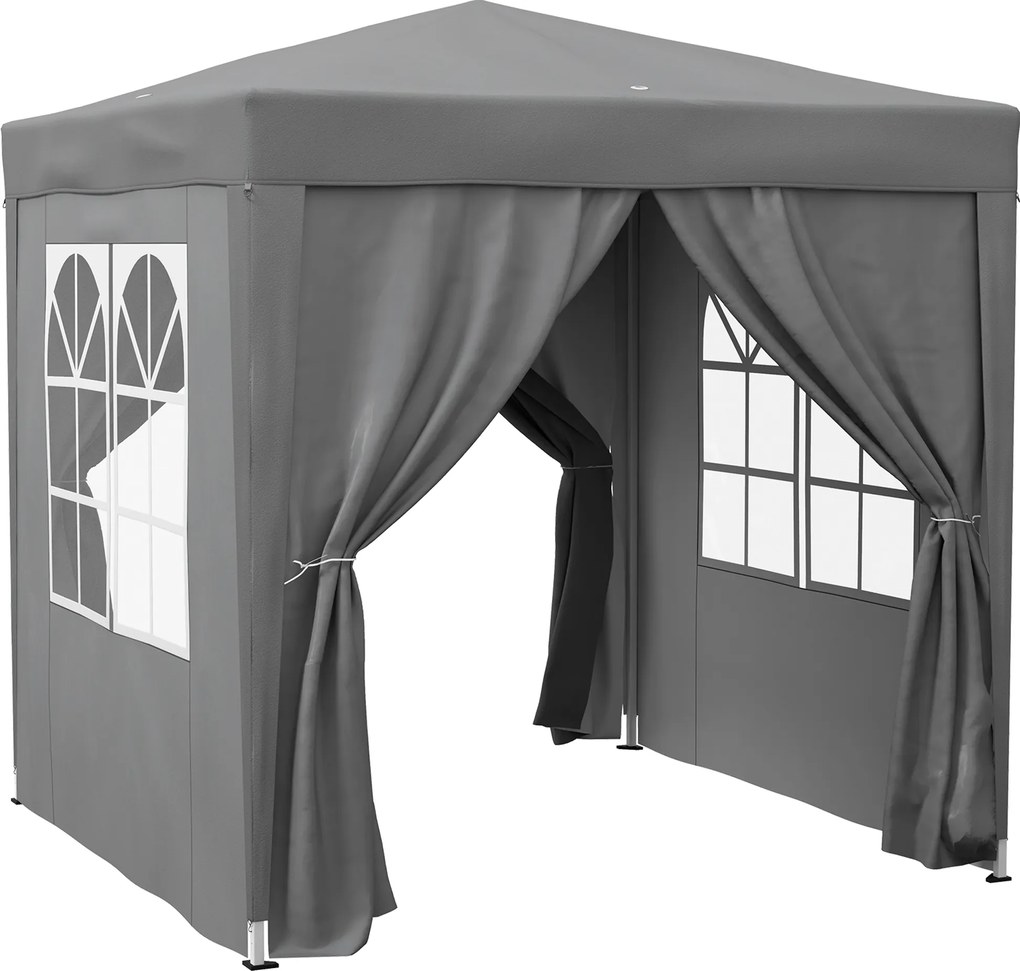 Outsunny Foișor Pliabil 2x2 m Pop Up cu 2 Uși, 2 Ferestre, 4 Pereți Detașabili, Foișor de Exterior cu Husă de Transport din Oțel și Țesătură Oxford, pentru Grădină, Petreceri, Camping, Gri | Aosom Romania