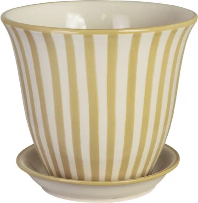 Ghiveci din ceramică pictat manual cu dungi, Ø 22 x H 18,5 cm, galben, „Miriam"