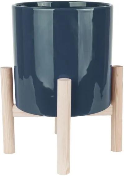 Ghiveci din ceramică pe suport din lemn de pin PT LIVING Trestle, albastru