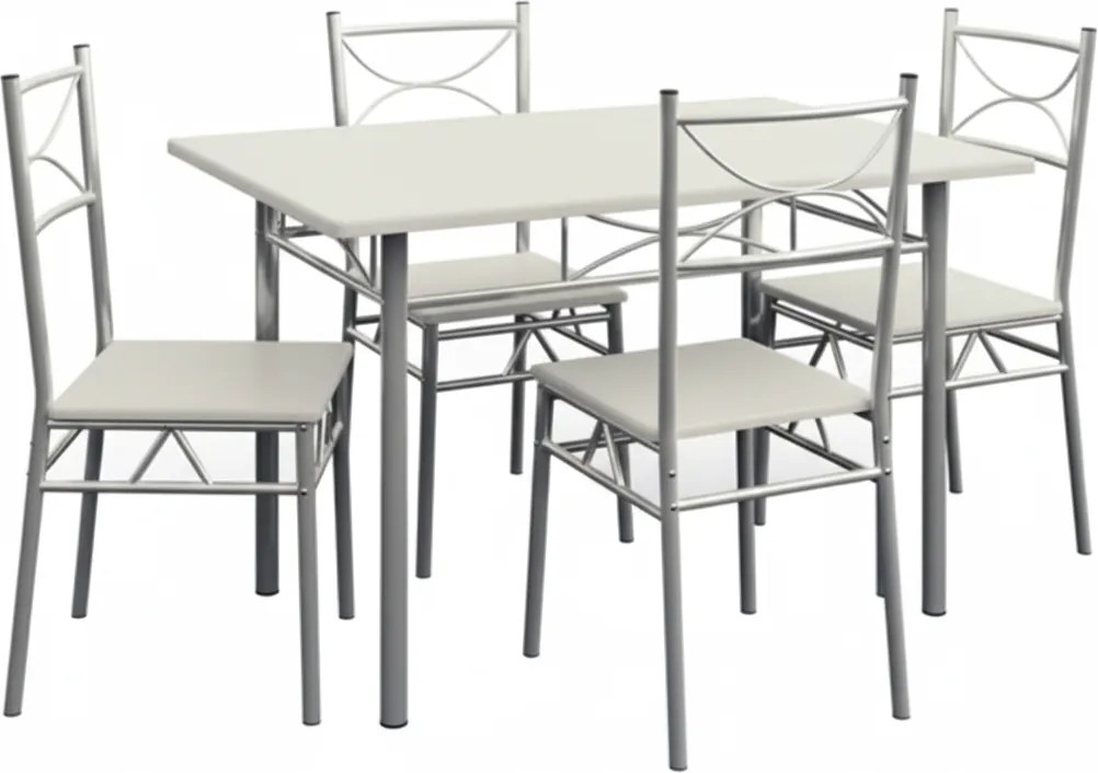 Jurhan Set de mese de dining PAUL, 5 bucăți, catifea albă