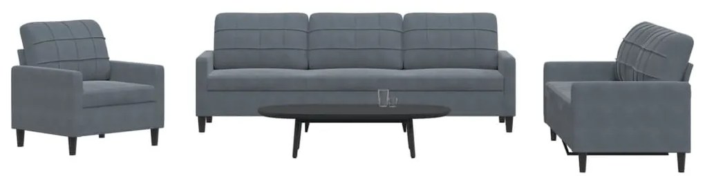 vidaXL Set de canapele cu perne, 4 piese, gri închis, catifea