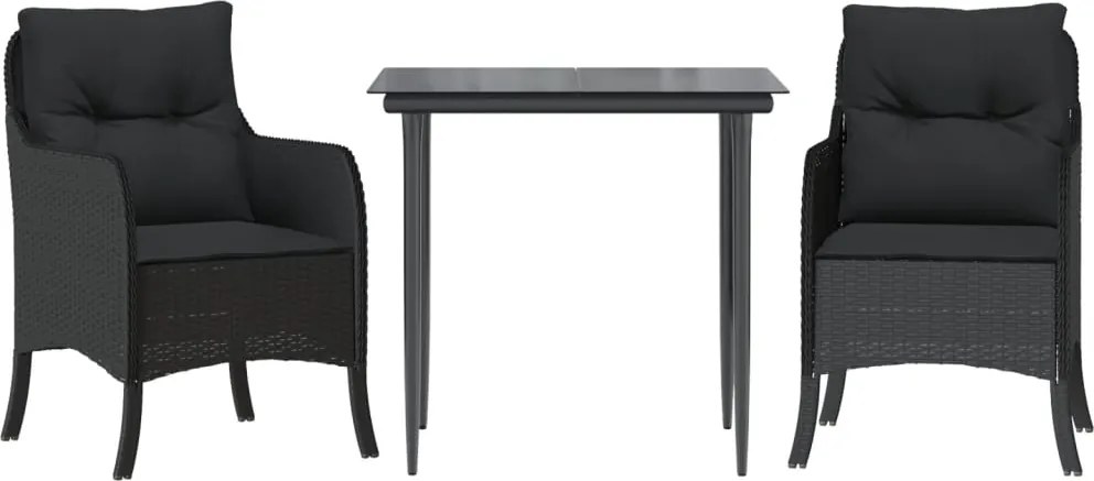 vidaXL Set mobilier de grădină cu perne, 3 piese, negru, poliratan